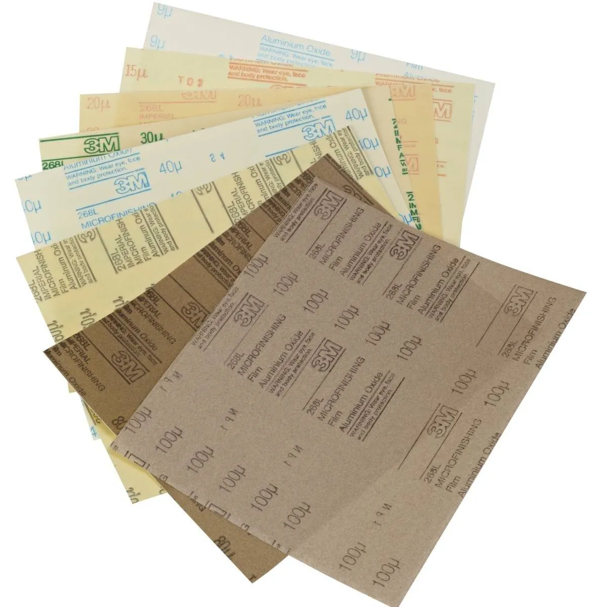 3M Stikit Selbstklebende Microfinishing Filmbogen 268L, 230 mm x 280 mm, 15 Micron, Alox 3 Mil PSA #87349