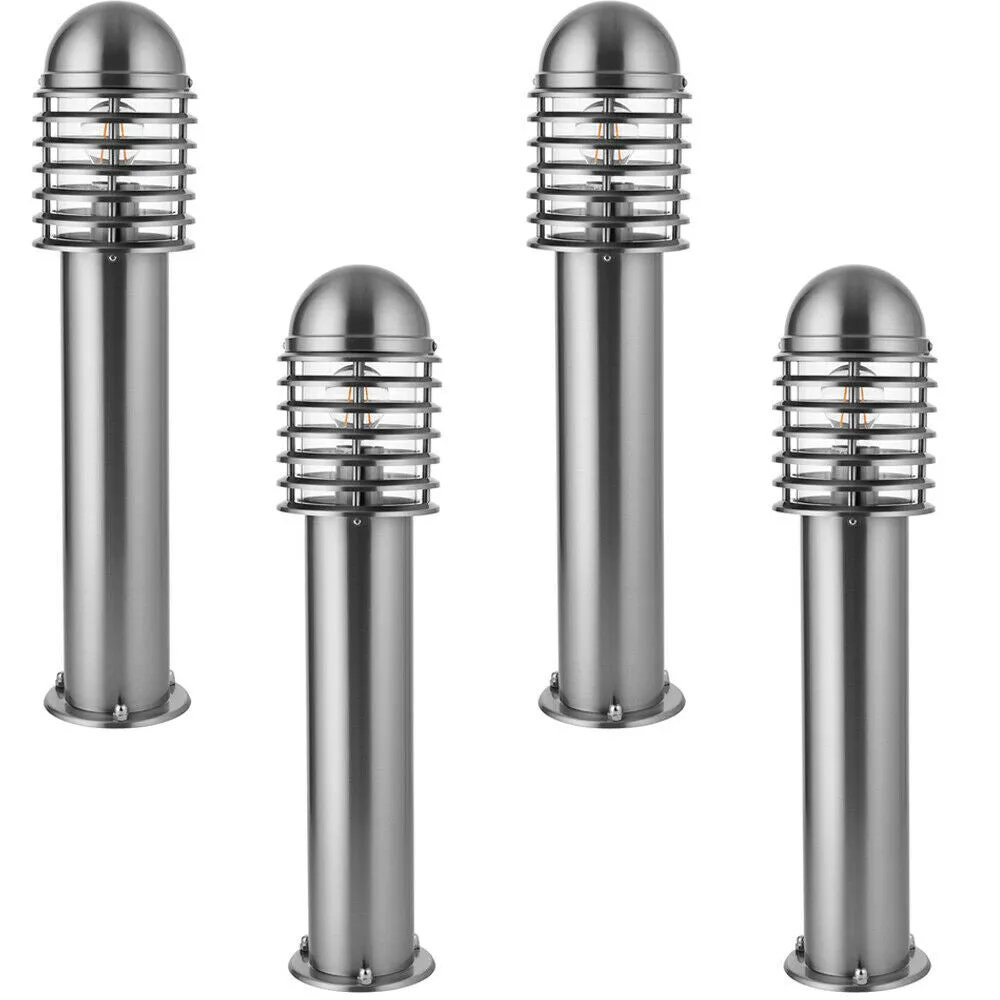 4 PACK Outdoor Post Bollard Light Polished Steel Vandal Proof External Pathway