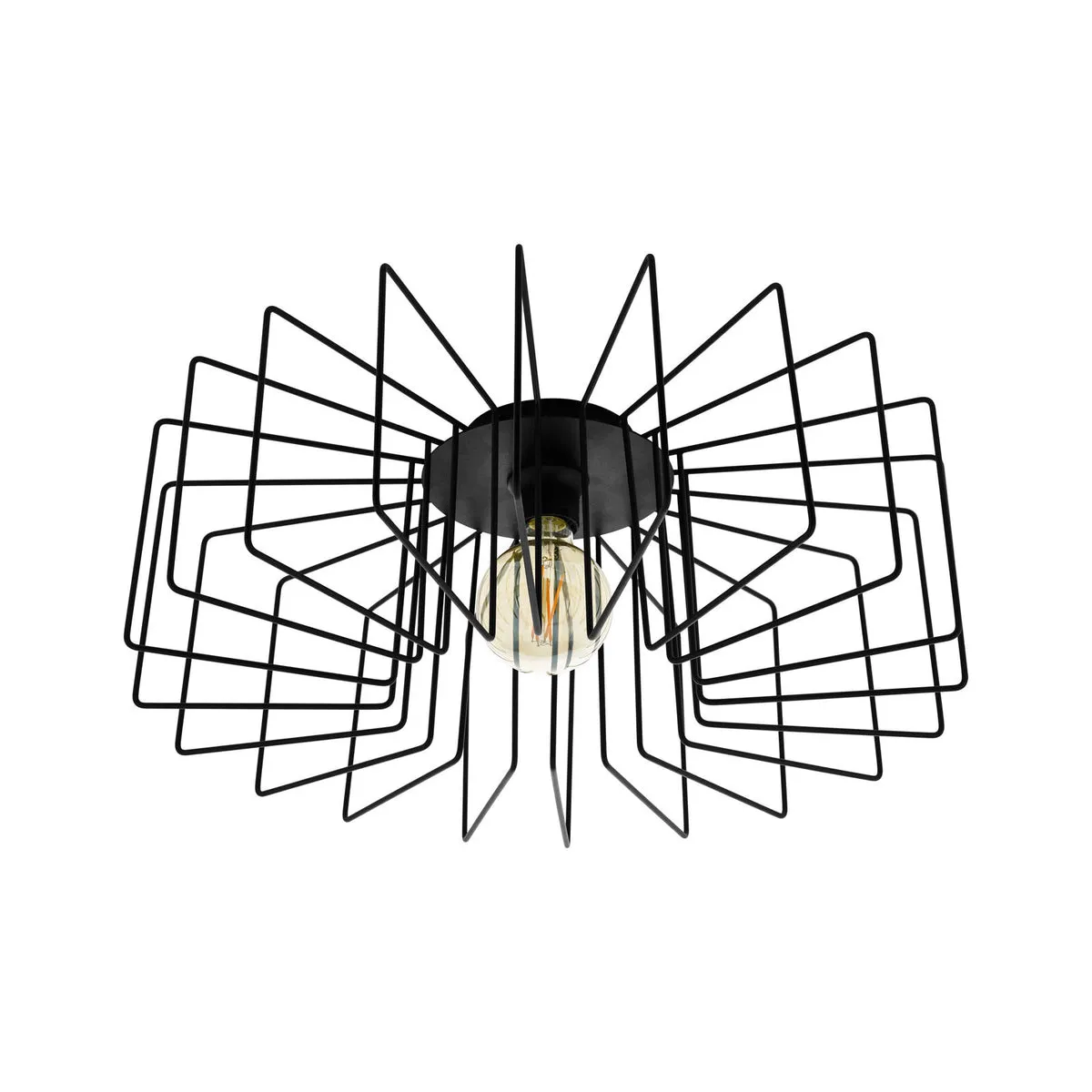 Flush Ceiling Light Colour Black Open Wire Square Frame Modern Bulb E27 28W