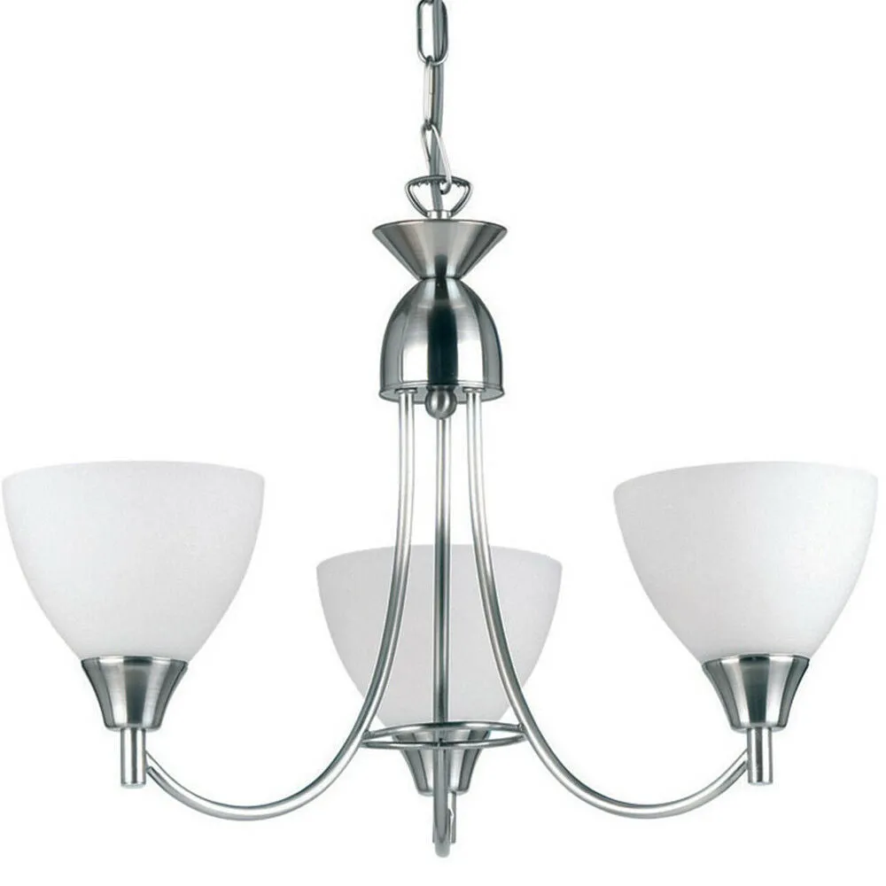 Hanging Ceiling Pendant Light SATIN CHROME 3x Shade Lamp Bulb Holder Fitting