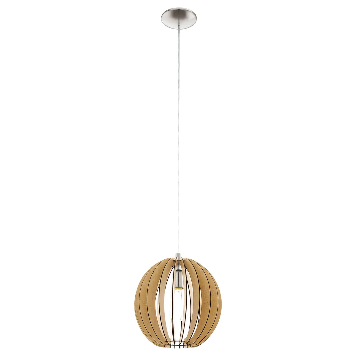 Pendant Ceiling Light Colour Satin Nickel Shade Maple Wood Small Bulb E27 1x60W