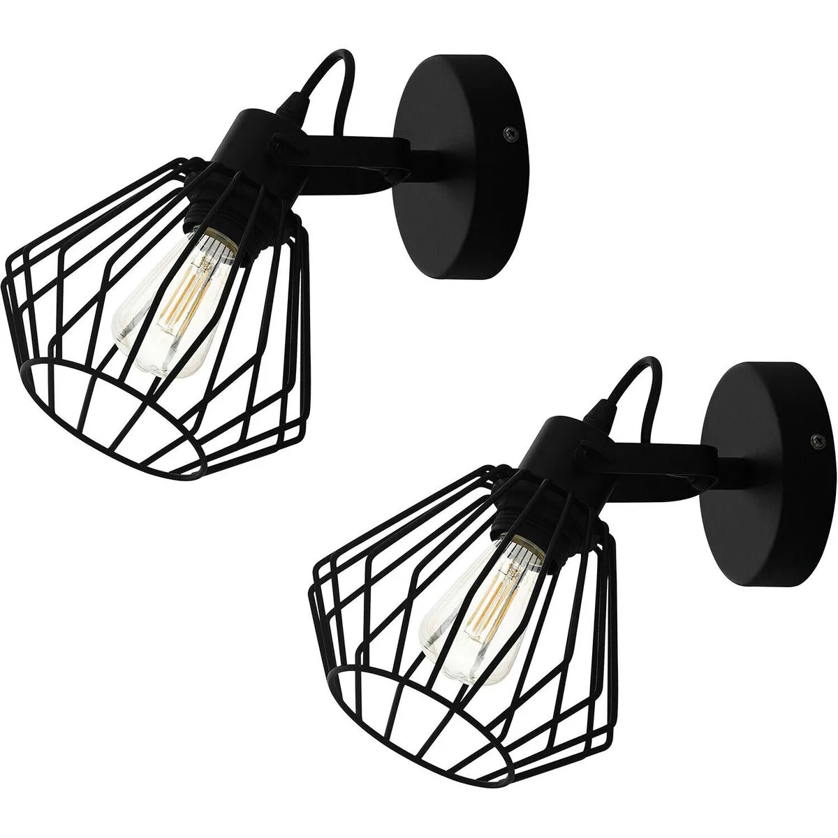 2 PACK Wall Flush Ceiling Light Colour Black Shade Open Wire Frame E27 1x40W