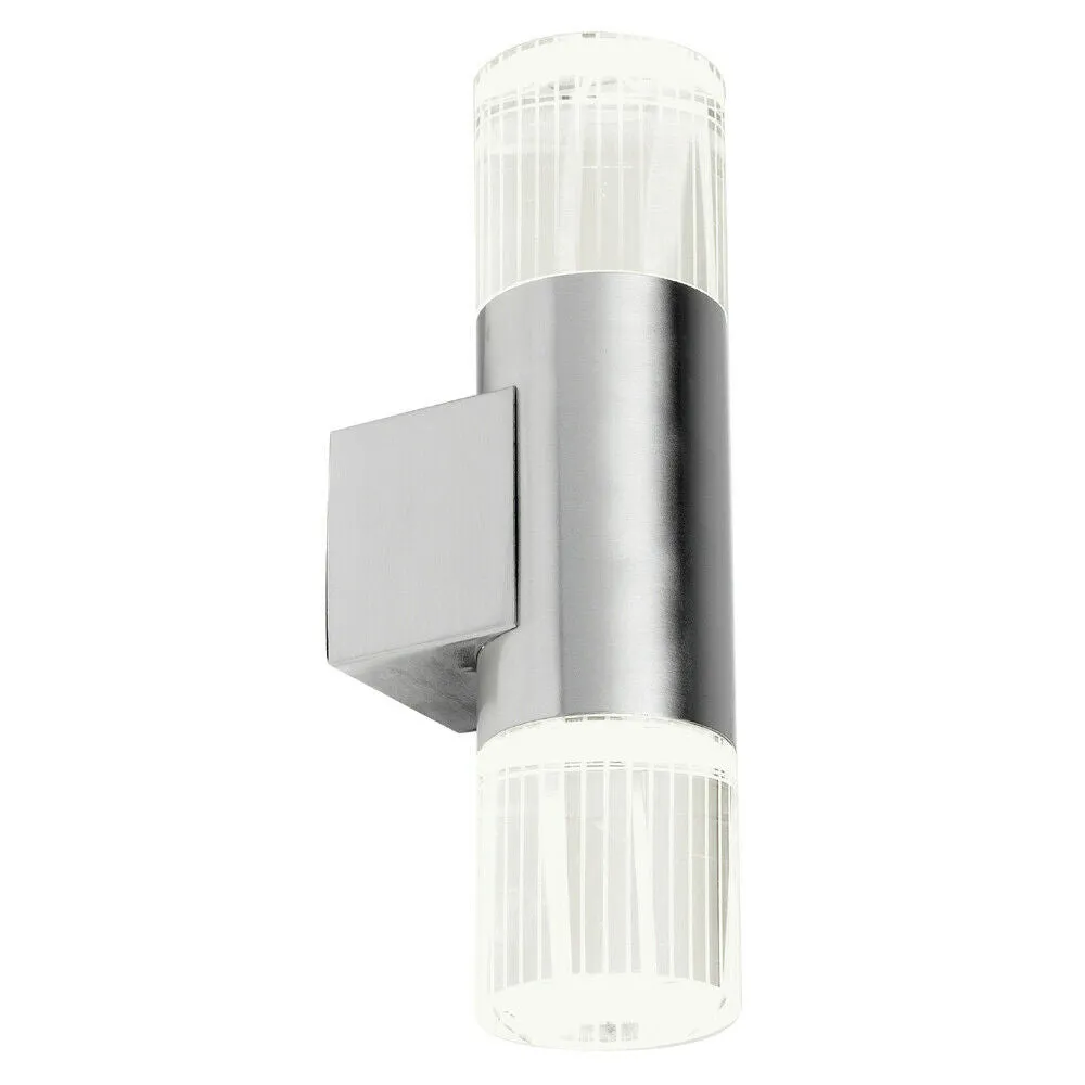 IP44 Accent Outdoor LED Light Steel Double Glass Up Down Wall Lamp Porch Garden
