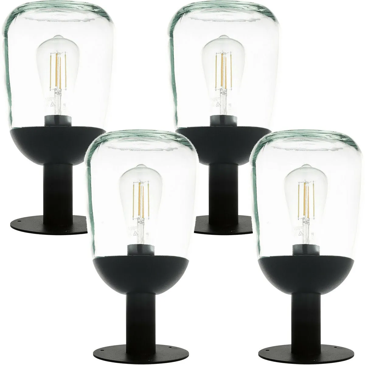 4 PACK IP44 Outdoor Pedestal Light Black Aluminium & Glass 60W E27 Wall Post