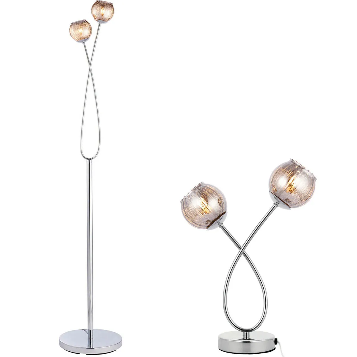 Floor & Table Lamp Set Chrome & Smoked Mirror Glass Living Room Light Pack