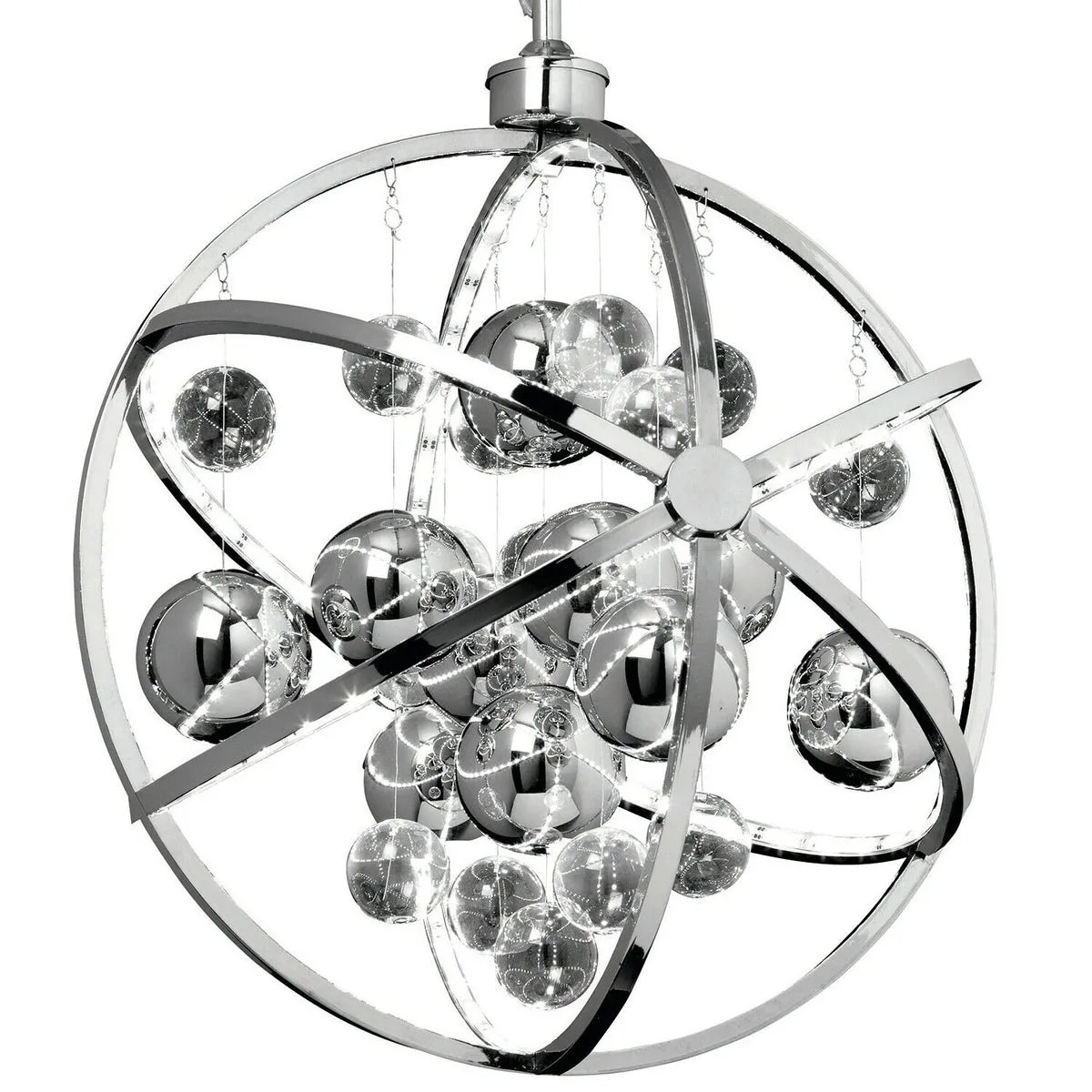 LED Ceiling Pendant Light 10.1W Warm White Chrome 480mm Round Feature Lamp Shade