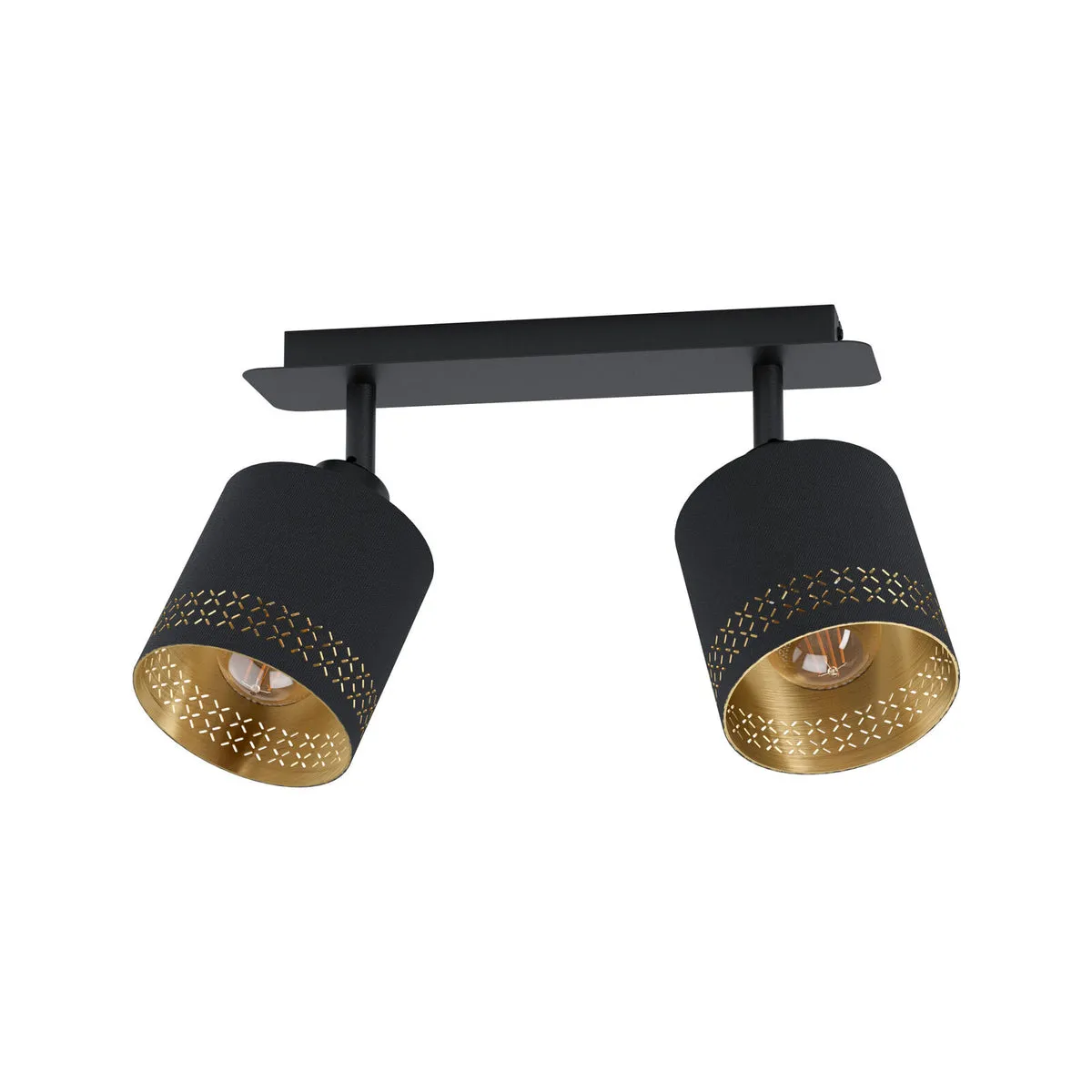 Flush Ceiling Light Colour Black Shade Black Gold Fabric Bulb E27 2x28W