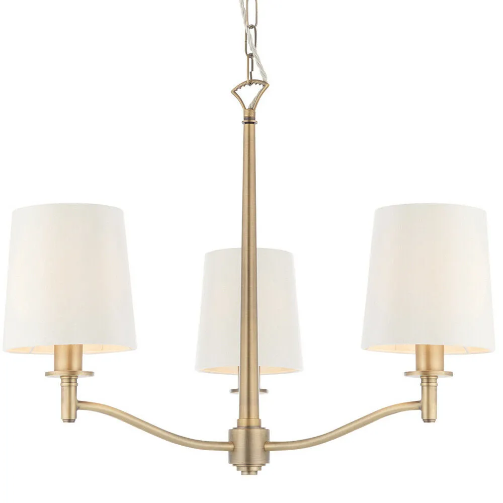 Multi Light Ceiling Pendant 3 Bulb ANTIQUE BRASS & WHITE Chandelier Lamp Shade