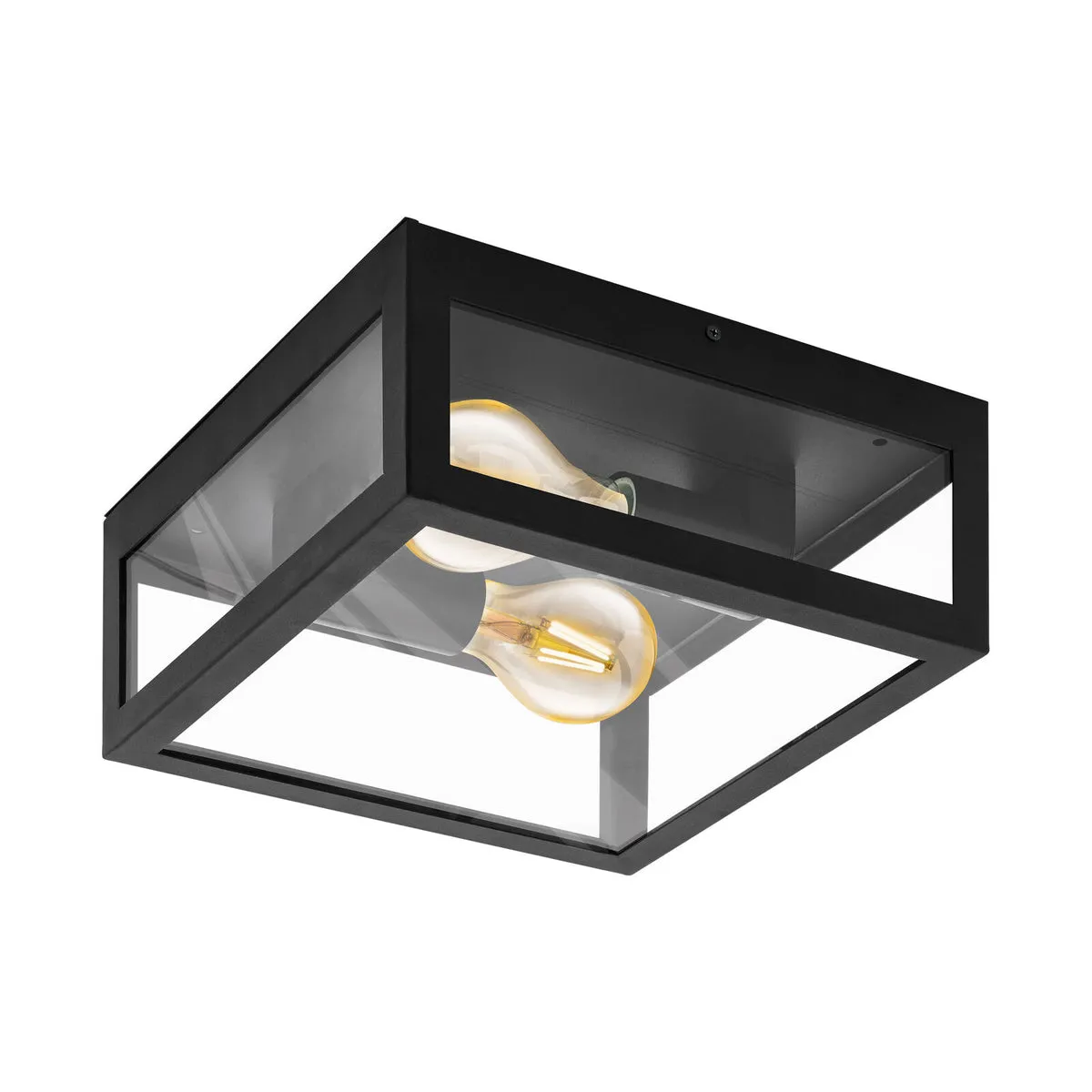IP44 Outdoor Wall Light Black & Glass Box Twin 60W E27 Bulb Porch Lamp