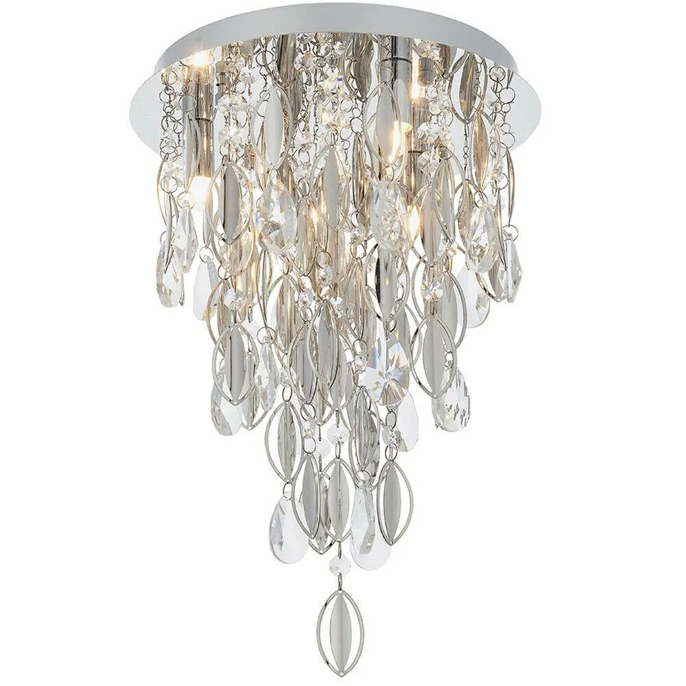 PREMIUM Crystal Flush Ceiling Light Chrome & Glass 3 Lamp Chandelier Fitting