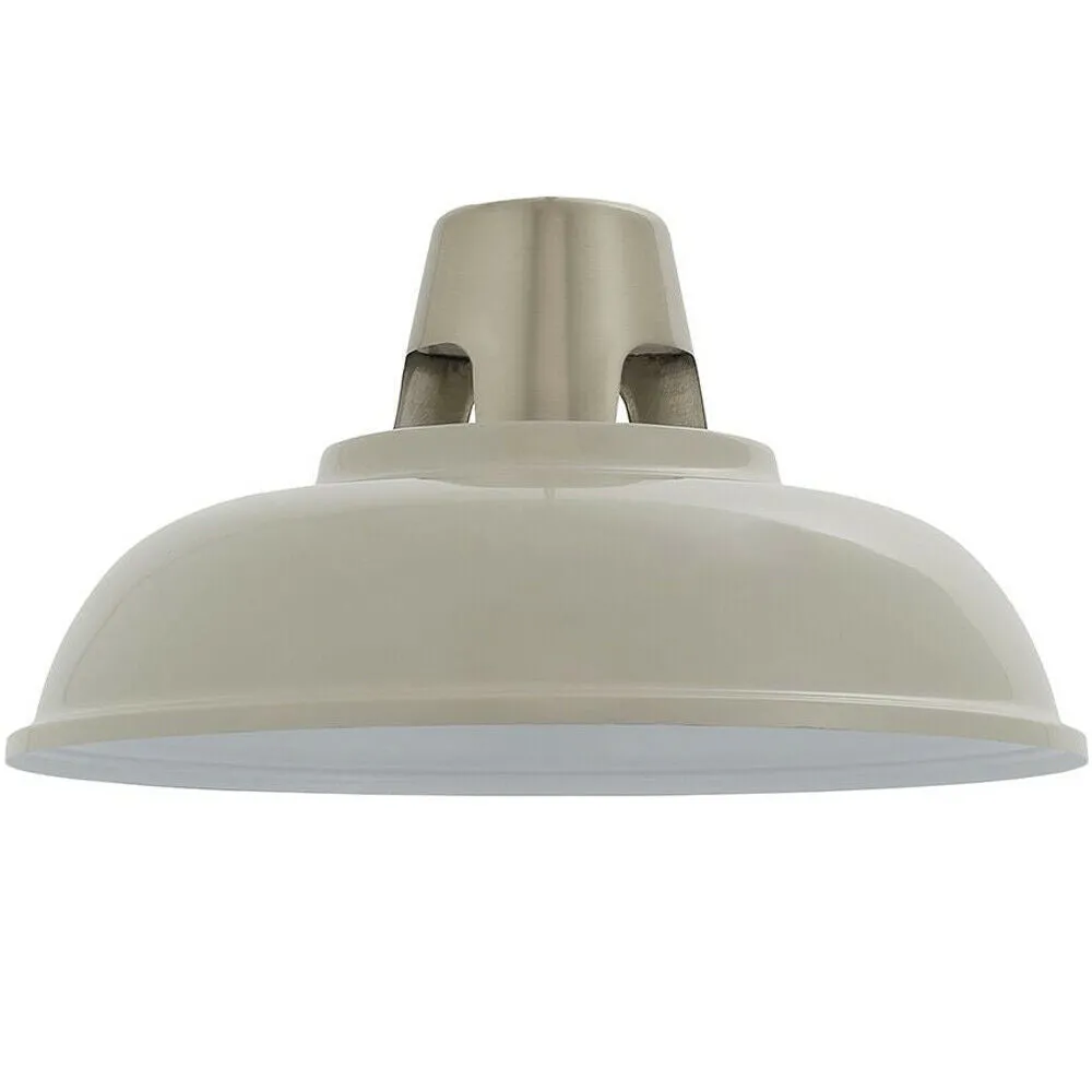 Hanging Ceiling Pendant Light Shade Gloss Grey & Satin Nickel Industrial Dome