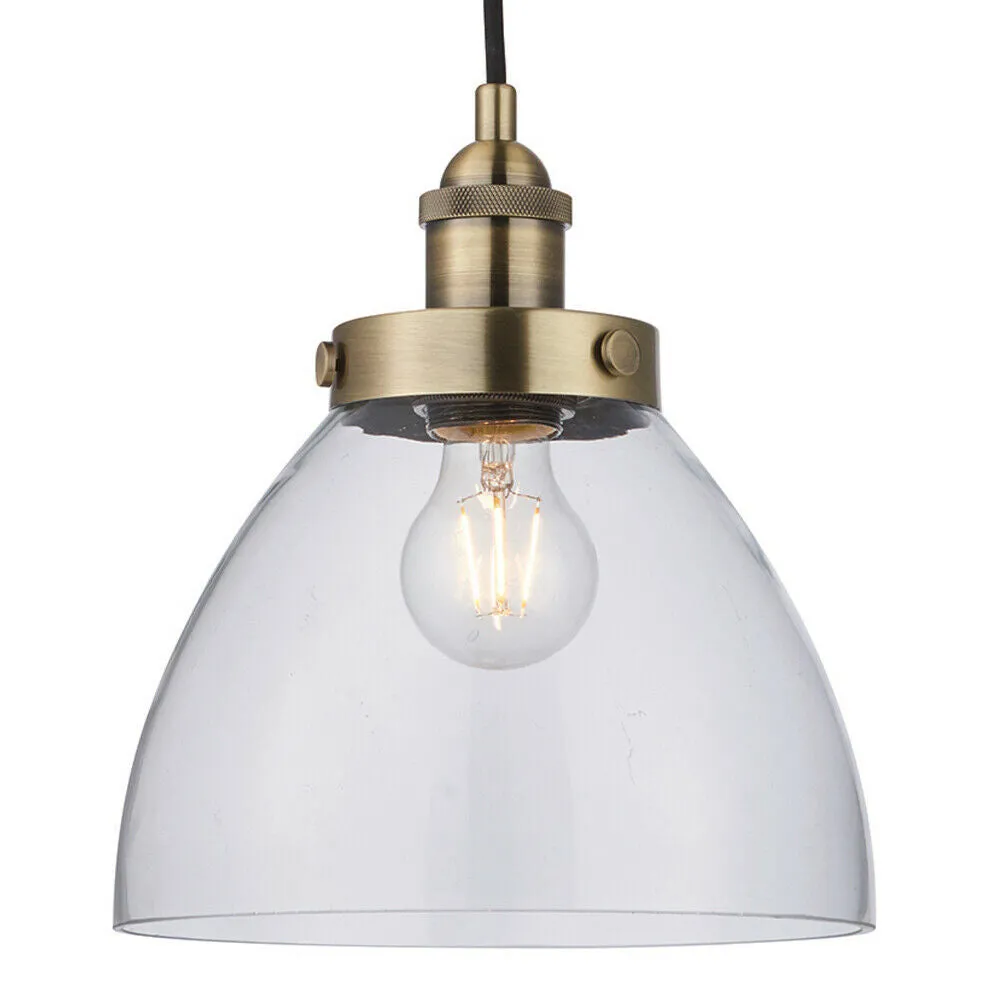 Hanging Ceiling Pendant Light ANTIQUE BRASS & GLASS Shade Industrial Lamp Bulb