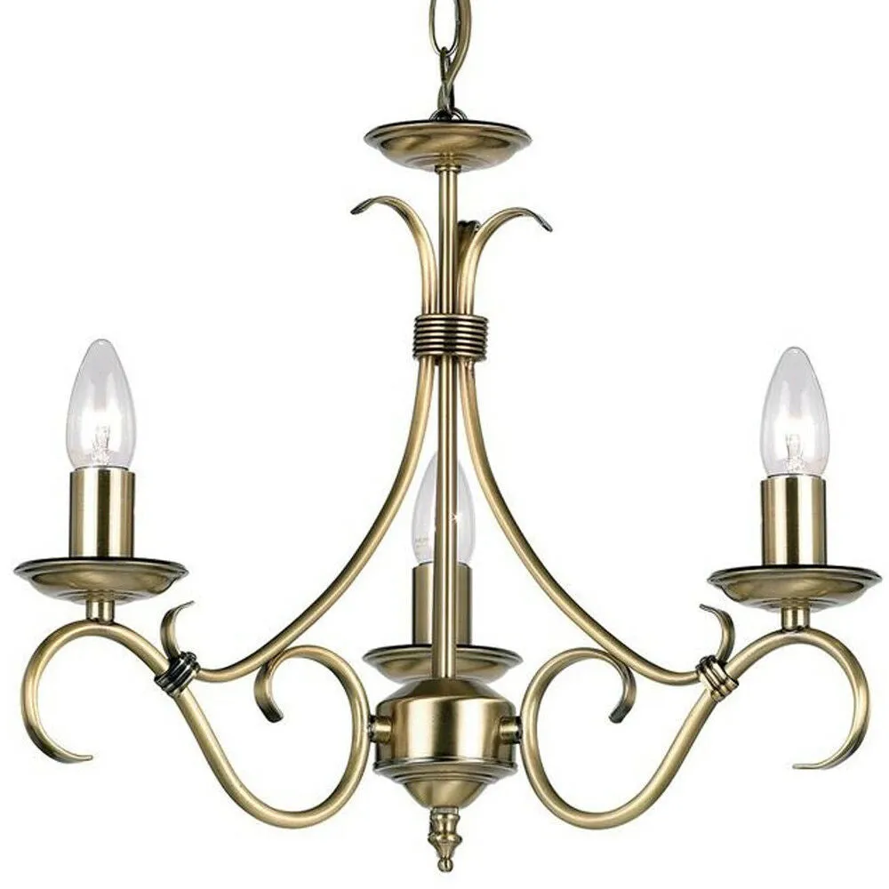 Hanging Ceiling Pendant Light ANTIQUE BRASS 3x Shade Vintage Lamp Bulb Holder