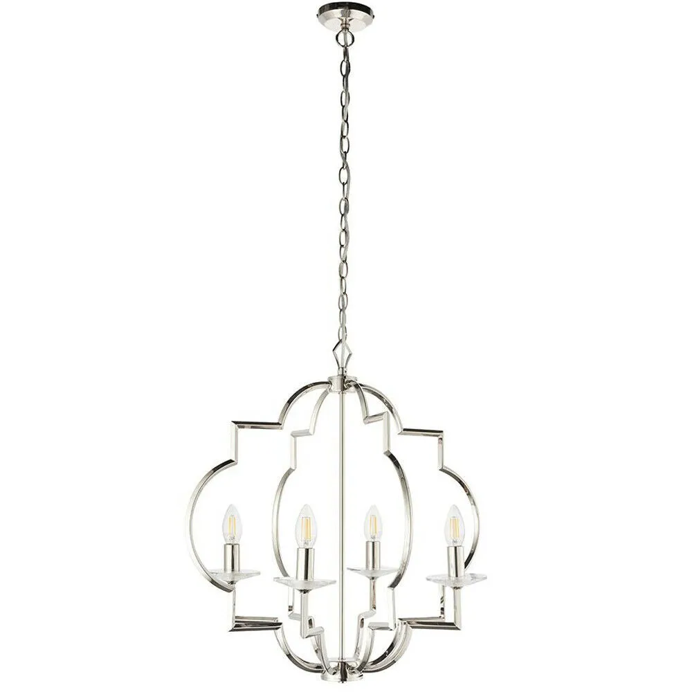 Hanging Ceiling Pendant Light Polished Nickel & Crystal 4 Bulb Classic Feature