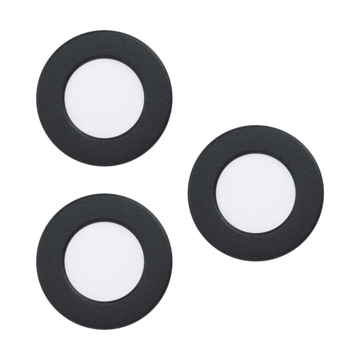 3 PACK Flush Ceiling Downlight Black Steel 2.7W Built in LED 85mm Round