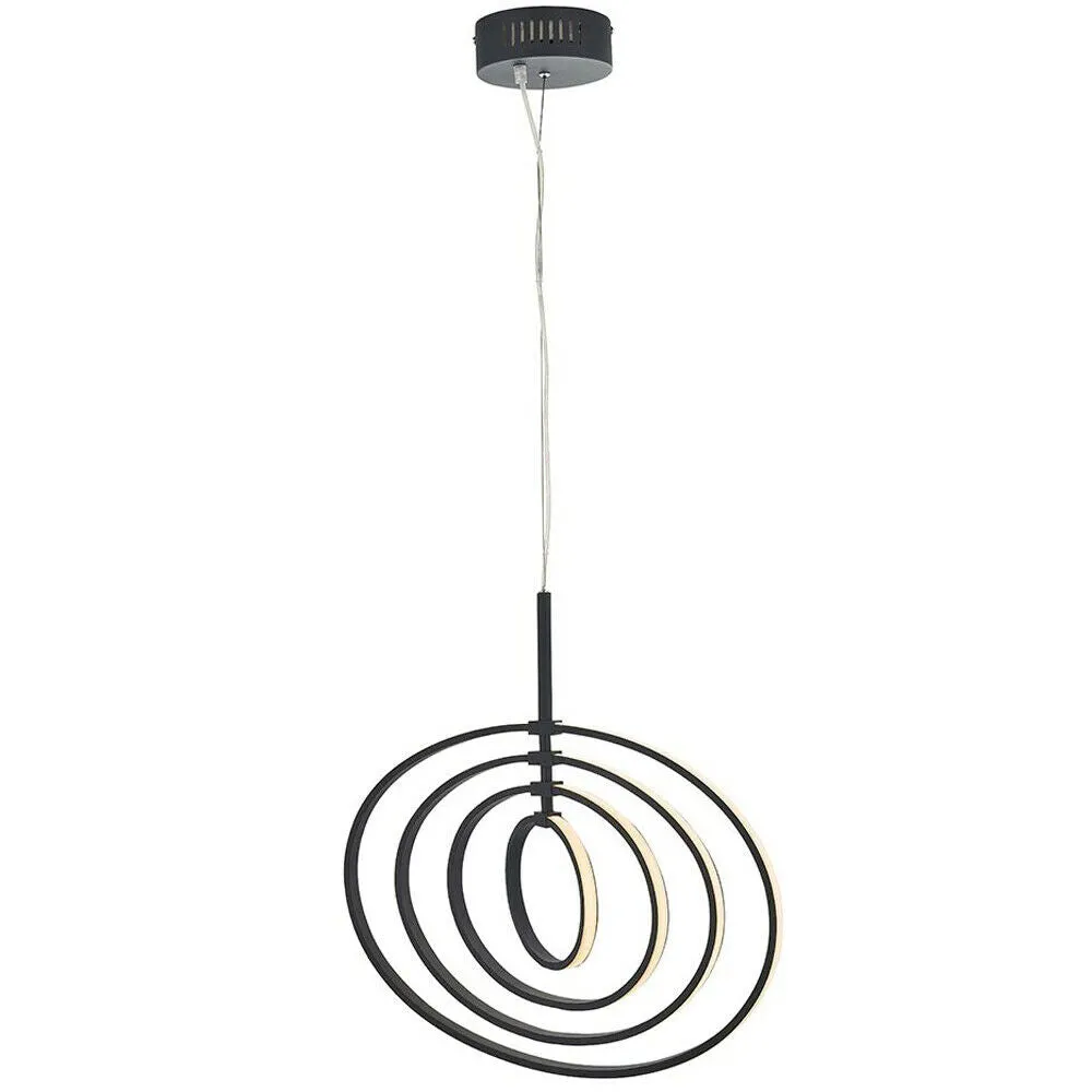 LED Ceiling Pendant Light 30W Warm White Matt Black Hoop Ring Feature Strip Lamp