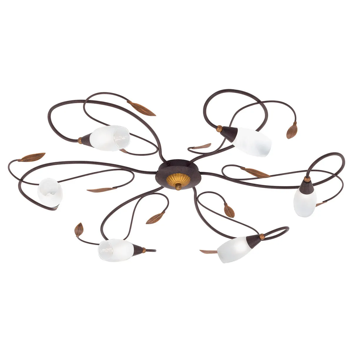 Flush Ceiling Light Antique Brown Gold Shade White Satin Glass Bulb G9 6x33W