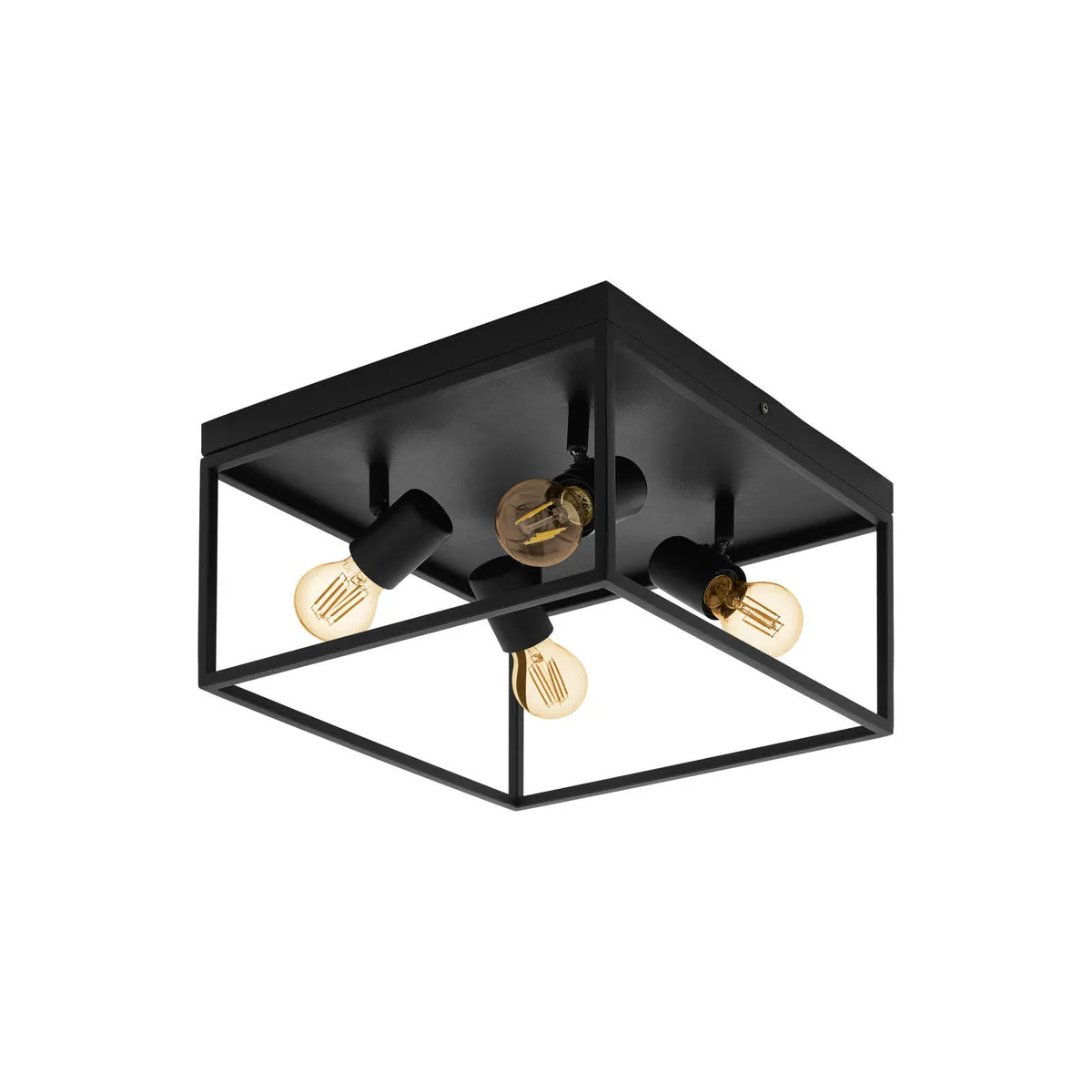 Flush Ceiling Light Colour Black Open Metal Frame Box & Holders Bulb E27 4x40W