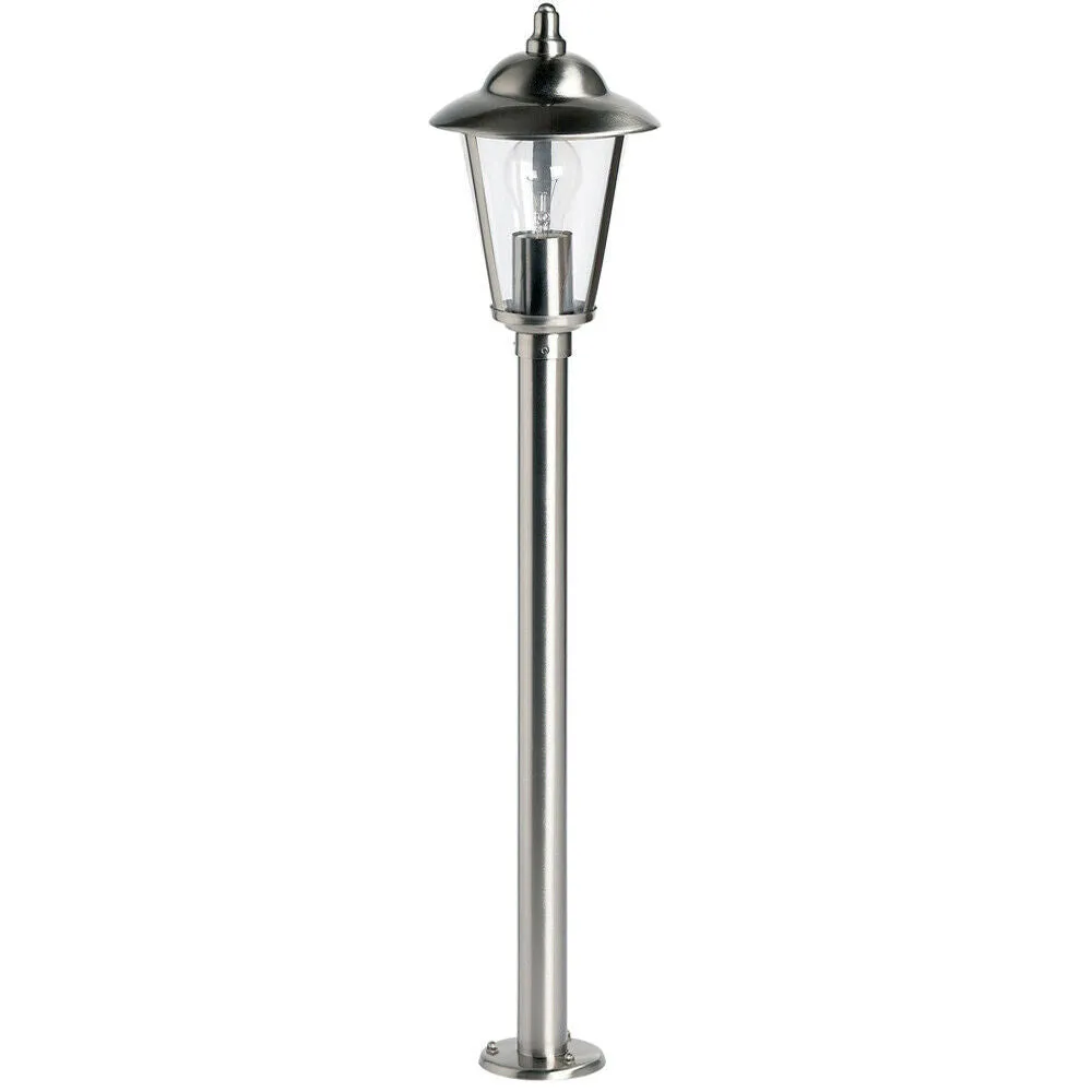 Outdoor Post Lantern Light Polished Steel Garden Gate Wall Path Porch Lamp LED