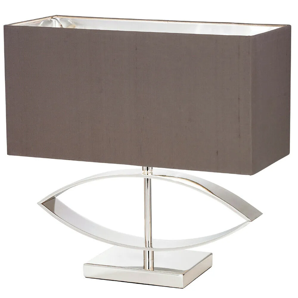 Rectangle Table Lamp Light Silver Taupe Shade Square Metal Base Desk Sideboard