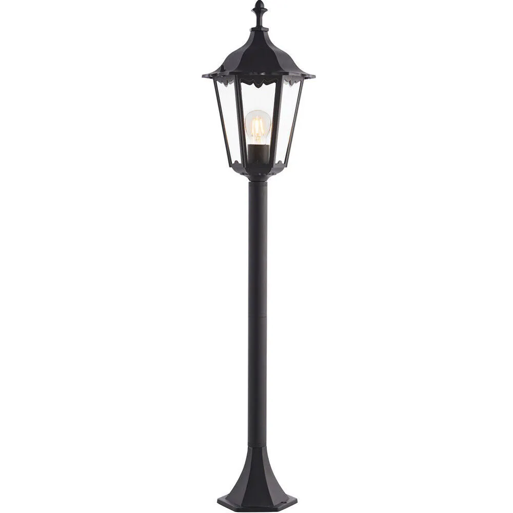 Outdoor Lamp Post Lantern Bollard Light Matt Black & Glass 1m Tall Garden LED