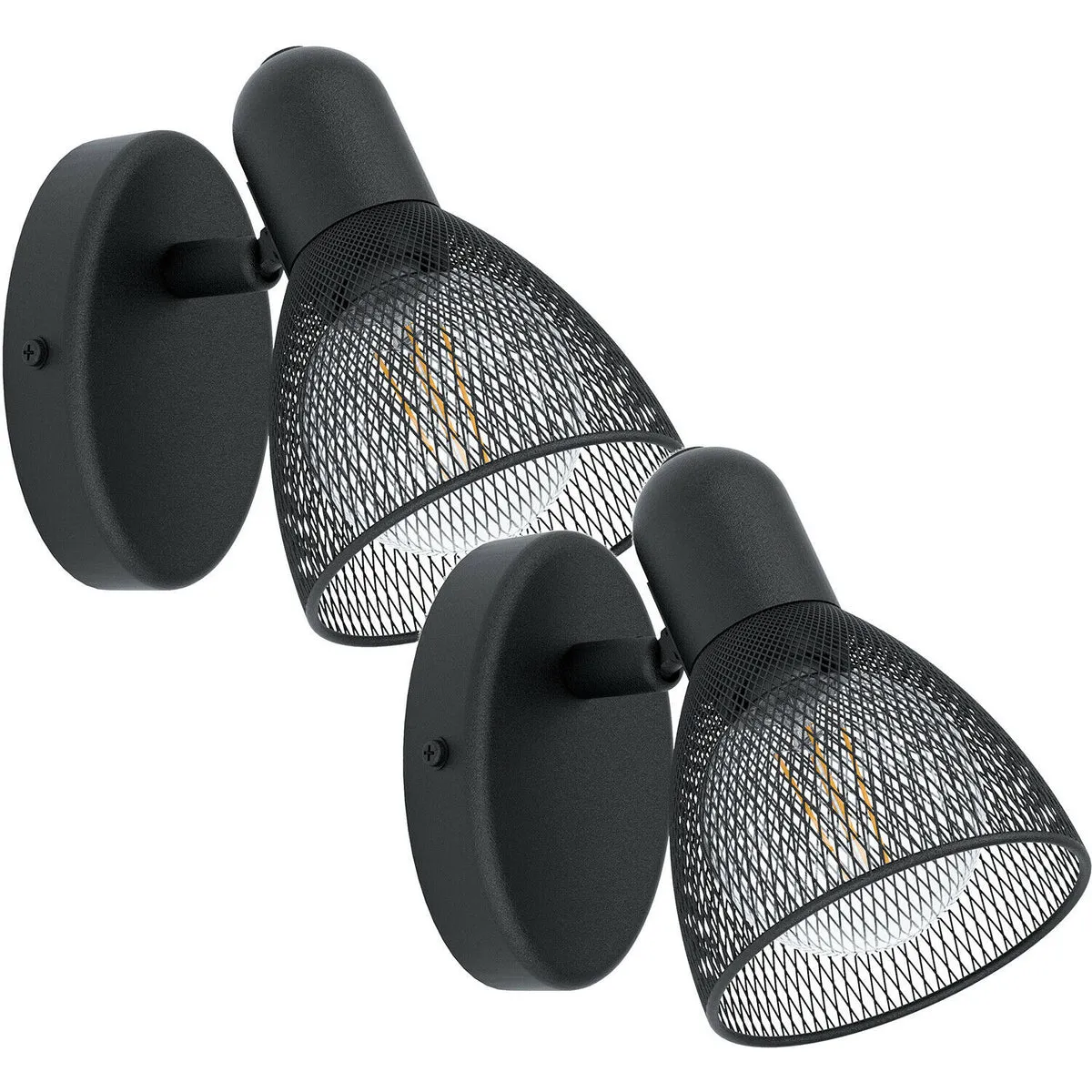 2 PACK Wall Spot Light Colour Black Steel Shade Black Circluar Open Mesh E14 28W