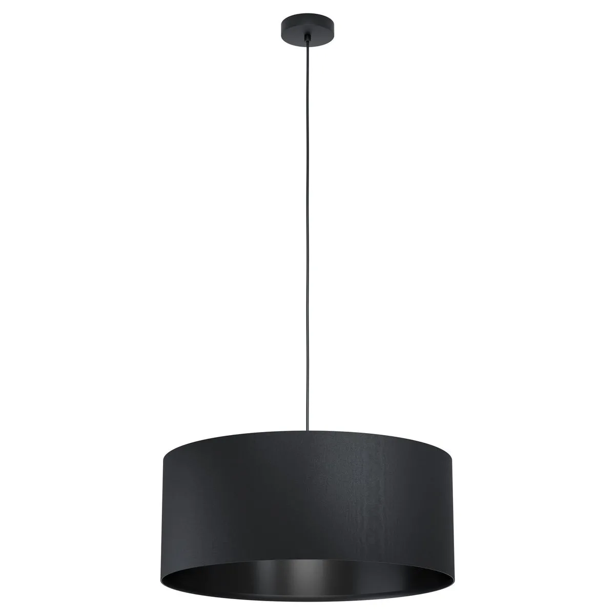 Pendant Ceiling Light Colour Black Shade Large Round Black Fabric Bulb E27 1x40W