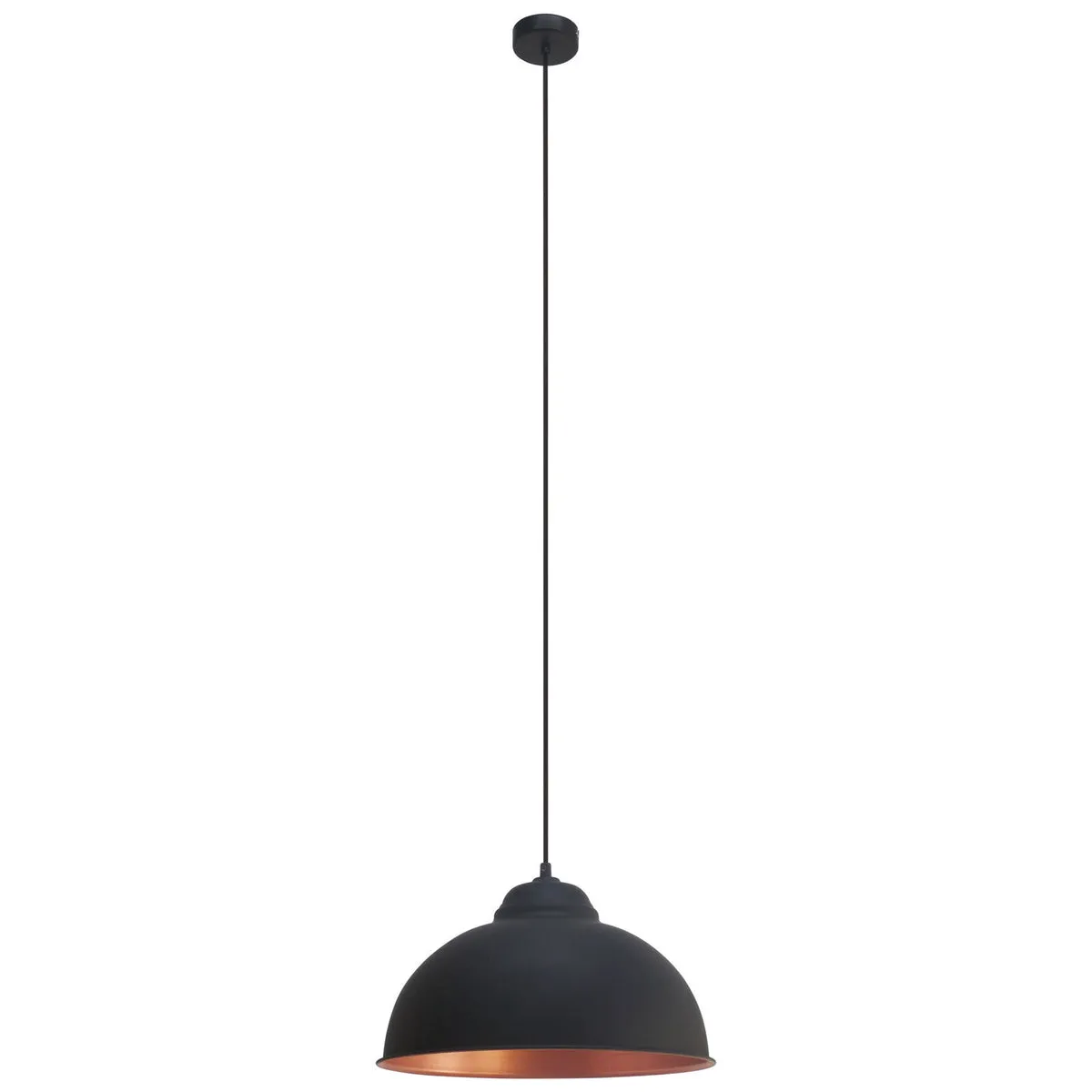 Hanging Ceiling Pendant Light Black & Copper Dome Bowl Shade 1 x 60W E27 Bulb