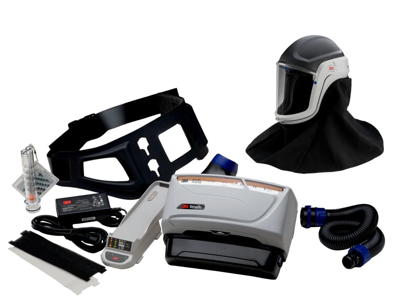 3M TR-619+ Versaflo Starterpaket inkl. TR-602E, Zubehör und 3M Versaflo Schutzhelm M407 mit schwer entflammbarer Hals- und Schulterabdeckung und Polycarbonat Visier, klar