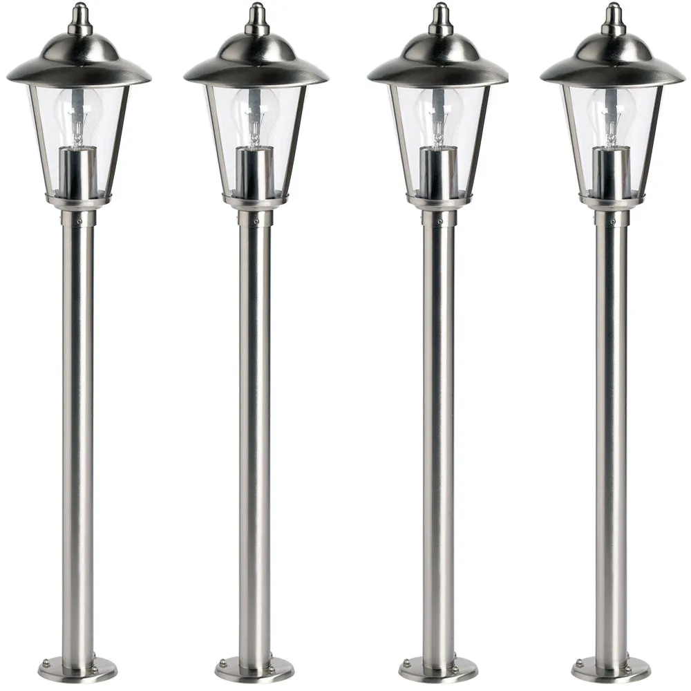 4 PACK Outdoor Post Lantern Light Polished Steel Garden Gate Wall Path Lamp LED