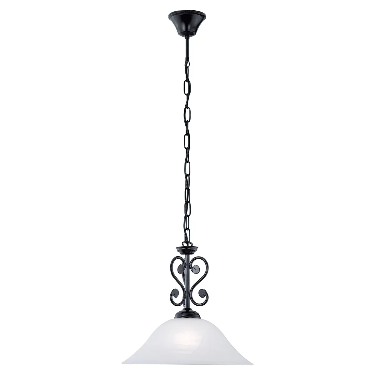 Pendant Ceiling Light Colour Black Shade White Glass Alabaster Bulb E27 1x60W
