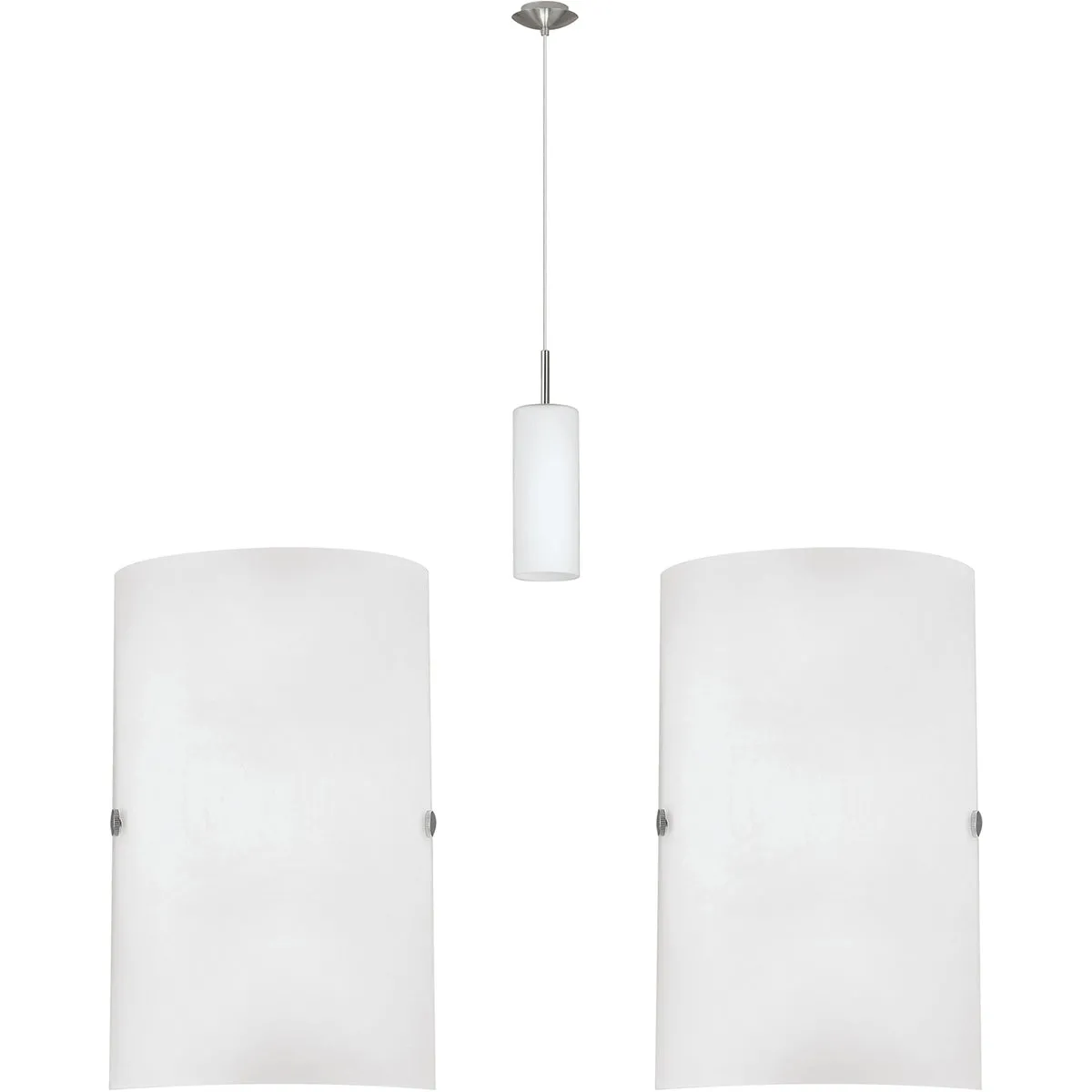 Ceiling Pendant Light & 2x Matching Wall Lights Satin Nickel Glass Hanging Lamp